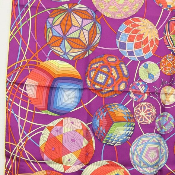 HERMES Carre 90 Scarf ""L’Art du Temari"" Silk Purple gray Auth yk18757 - Picture 10 of 16